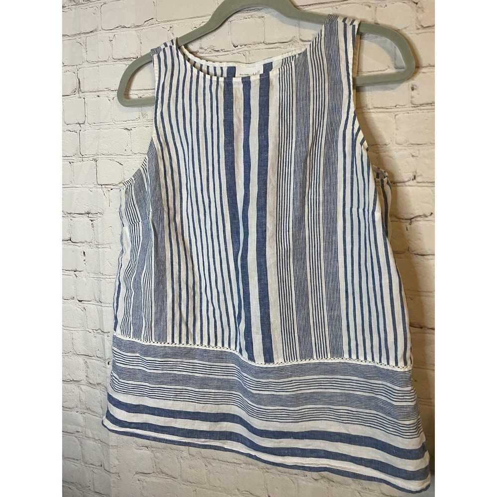 J.Jill Love Linen Sz M Blue/White Striped Sleeveless Top Tank - Picture 3 of 4